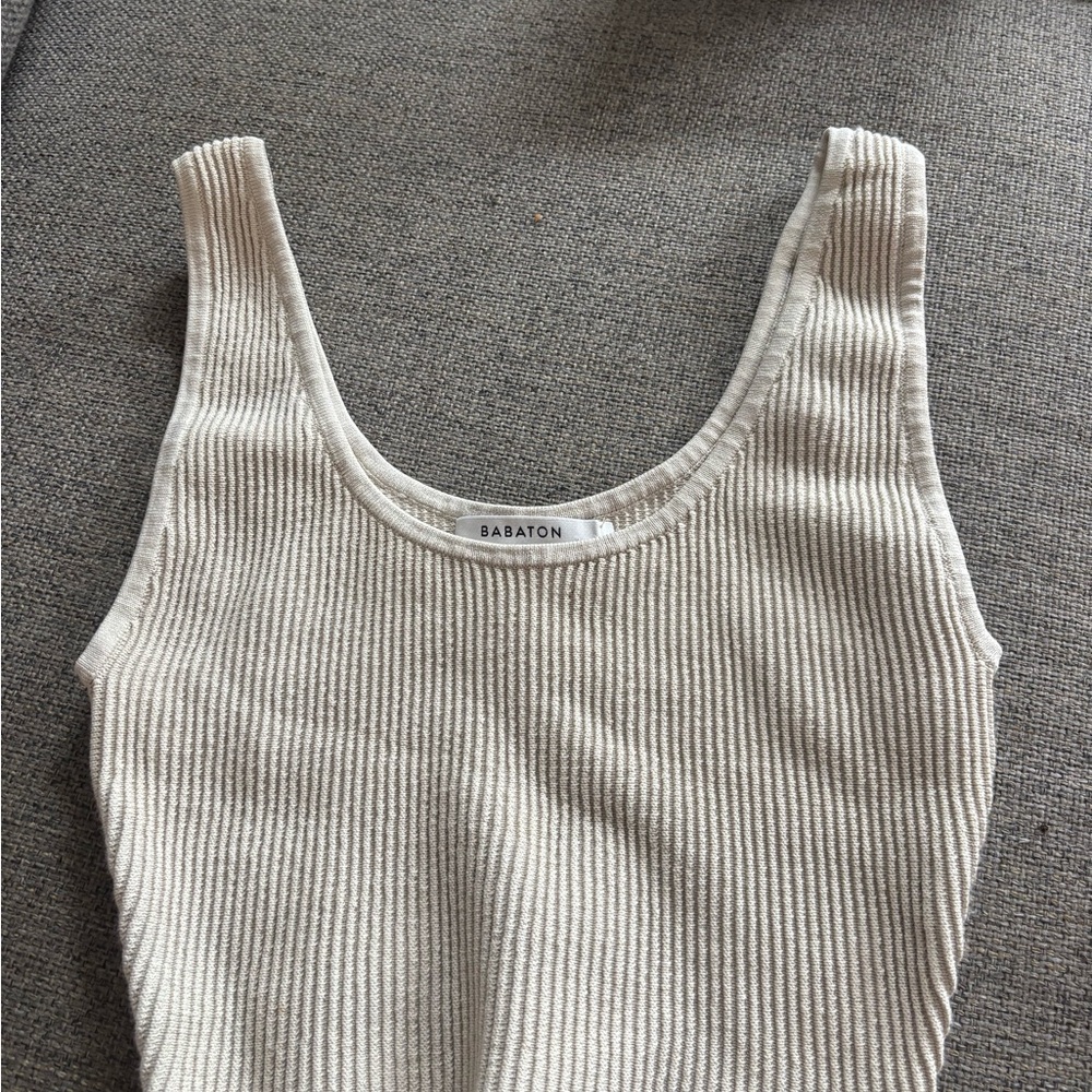 Babaton Cream Ribbed Sleeveless Top